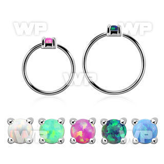 nho2 silver nose ring w 2mm synthetic opal casting prong set