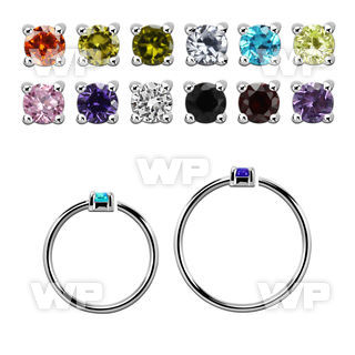 nhz15 silver nose ring w a 1.5mm cz in casting prong set