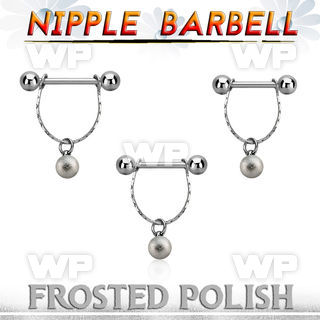 npdl27 ssteel nipple barbell w chain 6mm frosted steel ball