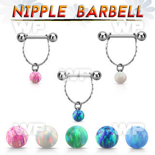 npdl33 steel nipple barbell w chain synthetic opal ball 