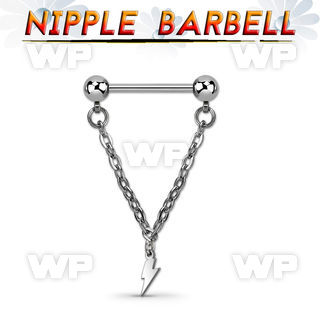 npdl43 316l steel nipple barbell w chain lightning symbol