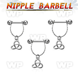 npdl9 steel nipple barbell w chain celtic trinity knot 