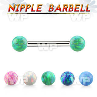 npop5 316l steel nipple barbell w 5mm synthetic opal balls