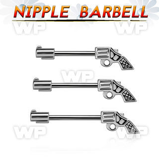 npsh23 steel nipple barbell w small pistol w black accents 