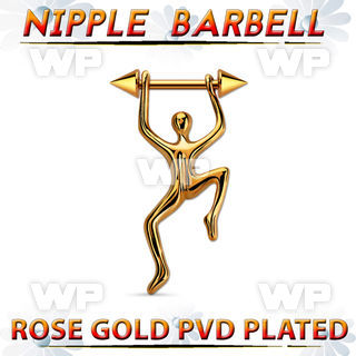 npttd11 rose gold pvd plated steel nipple barbell w hanging man 