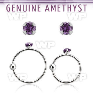 nrge1 925 silver nose hoop w 2mm prong set amethyst stone