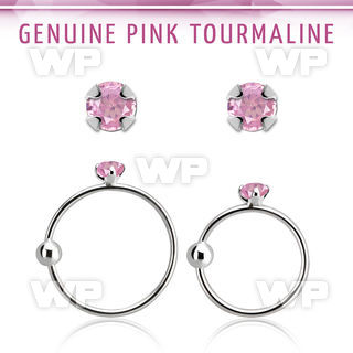 nrge3 925 silver nose hoop w prong set pink tourmaline stone