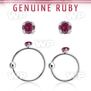 nrge5 925 silver nose hoop w 2mm prong set ruby stone