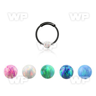 ns02blo black silver endless nose hoop w 3mm synthetic opal ball