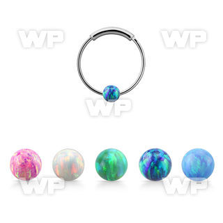 ns03o silver endless nose hoop w 3mm synthetic opal ball 12mm