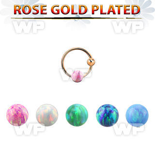 ns05rso rose gold silver nose hoop w ball 3mm opal ball 8mm