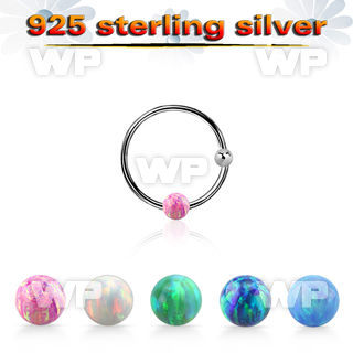 ns07o silver nose hoop w ball 3mm synthetic opal ball 12mm