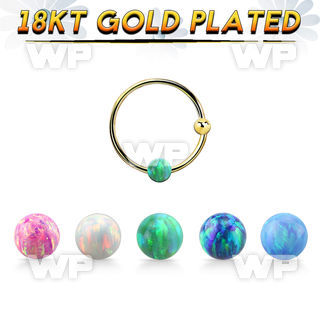 ns07rgo gold silver nose hoop w ball 3mm opal ball 12mm