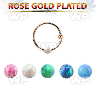 ns07rso rose gold silver nose hoop w ball 3mm opal ball 12mm