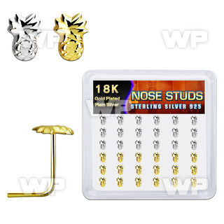 nsmpa36 display w silver nose studs w gold plain pineapple top
