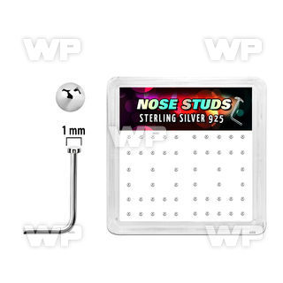 nsmx5 box w 52 silver nose studs, 22g w 1mm flat round tops