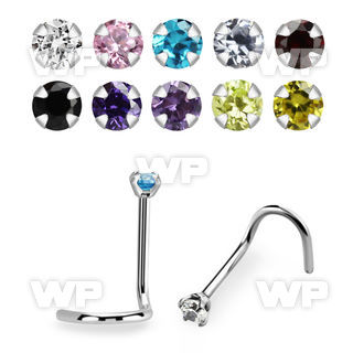 nswzr2 surgical steel nose screw, 20g w prong set 2mm round cz