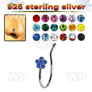 nvcl9 silver fake nose clip w a crystal flower top