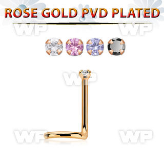 nwttzr15 rose gold  steel nose screw 20 w prong set clear 1.5mm cz