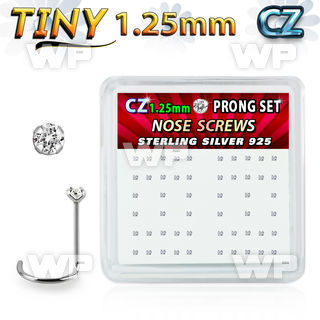 nwzbc12 box w 52 silver nose screws w prong set 1.25mm clear czs