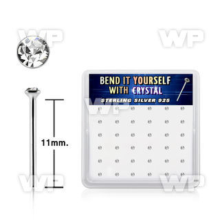 ny9cbx box silver bend it nose studs 20g 1.5mm clear crystal