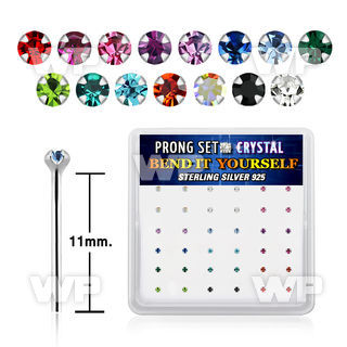 nyp9mbx box w silver bend it nose stud 20g 1.5mm color crystal