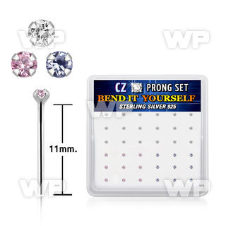 nyz15mbx box w silver bend it nose stud 20g 1.5mm round set cz