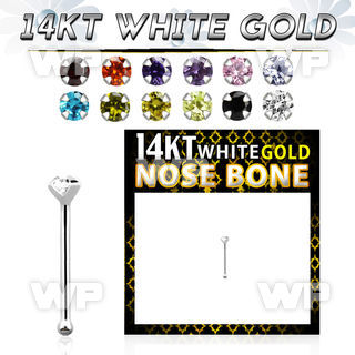 o4g3je 14kt white gold nose bone 1 5mm round prong set cz stone 