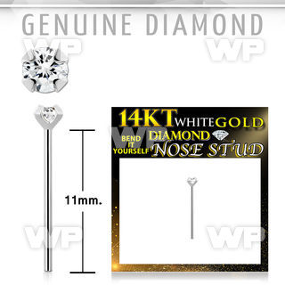 on14k genuine diamond 14k gold rhodium plated bend it yourself nose stud 2mm prong set round diamond