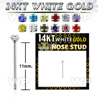 ongje 14kt white gold bend it nose stud 2mm round prong set belly piercing