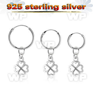 phod46 silver helix hoop earring w a silver shamrock dangling