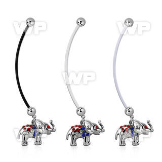pnd467b pregnancy belly ring w dangling crystals elephant