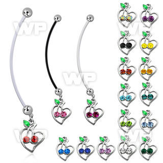 pnd474 pregnancy belly ring w crystal cherries in heart 