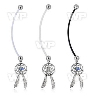 pnd523 pregnancy belly ring w dangling crystal dreamcatcher