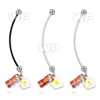 pnd645 pregnancy belly ring w bacon and eggs dangling 