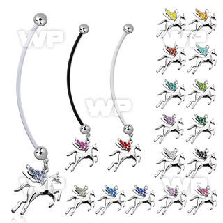 pnd675 pregnancy belly ring w dangling pegasus w crystal wings 