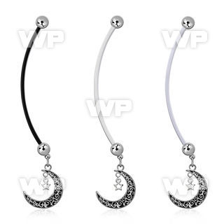 pnd730 pregnancy belly ring w dangling vintage moon w star 