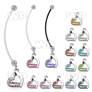 pndhrc5 pregnancy belly ring w dangling double heart w crystals 