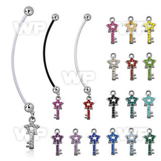 pndstky pregnancy belly ring w dangling star key with crystals