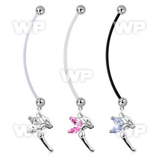 pndz103 pregnancy belly ring w dangling fairy w cz wings 