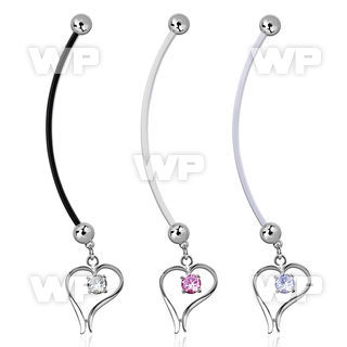 pndz12 pregnancy belly ring w dangling heart w a round cz 