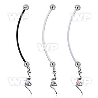 pndz13 pregnancy belly ring w dangling swirl with a round cz 