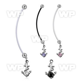 pndz371 pregnancy belly ring w dangling anchor w round cz