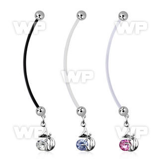 pndz378 pregnancy belly ring w dangling ladycat w round cz