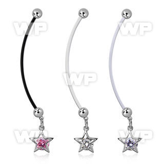 pndz414 pregnancy belly ring w dangling star w round cz