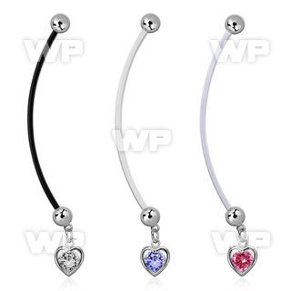 pndz419 pregnancy belly ring w dangling heart w round cz