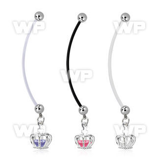 pndz590 maternity pregnancy belly ring w dangling crown w cz