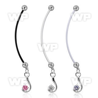 pndz730 pregnancy belly ring w dangling with a single cz