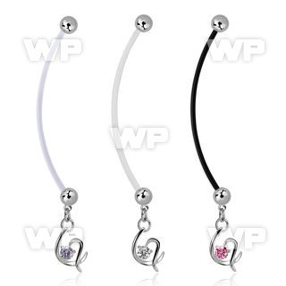 pndz731 pregnancy belly ring w dangling fancy heart w single cz