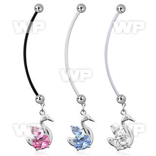 pndz89 pregnancy belly ring w dangling elegant swan w cz
